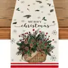 Caminho de Mesa de Natal Festa na Cozinha Mesa de Jantar Guirlanda de Árvore de Natal Boneco de Neve Sinos Rena Papai Noel Decoração de Caminho de Mesa de Natal