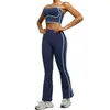 Conjunto de Yoga Lineal Color Durazno Transfronterizo con Camisola de Alta Elasticidad y Conjunto de Pantalones Largos de Cintura Alta