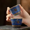 Colección de Juego de Té Kung Fu Cerámico para el Hogar con Patrón Azul y Dorado de las Dinastías Tang y Song: Tetera, Taza de Maestro, Gaiwan, Taza de Té, Taza de Cata