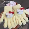 Luvas de Pelúcia Quentes Tricotadas de Cinco Dedos com Gatinho de Strass para Mulheres no Inverno, Versáteis à Prova de Frio e Vento para Ciclismo, Aconchegantes