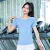Novo top esportivo para corrida, roupa de yoga, camiseta de malha feminina moderna de secagem rápida para fitness, camiseta solta de manga curta