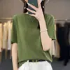 Blusa Básica de Tricô Feminina Fina para Primavera e Verão, Gola Redonda Lisa, Lã Fina, Manga Meia-Manga, Modelagem Solta Casual
