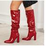 Botas de Salto Alto Atacado Transfronteiriço Novos Modelos Aliexpress Em Estoque Dobráveis Empilháveis Tamanho Grande Moda Bico Fino Preto Comércio Exterior Botas Longas