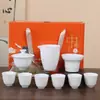 Conjunto de Chá Kung Fu de Porcelana Branca Moda Nacional Caixa de Presente de Luxo Tigela com Tampa Doméstica Conjunto de Chá Presente de Acompanhamento Logotipo Imprimível