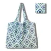 Nova grande bolsa de compras dobrável, bolsa quadrada de pano com flores, bolsa de compras portátil, bolsa tote dobrável
