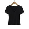 671-25 Novo Estilo Verão Estilo Europeu e Americano Design Sexy Decote em V Elástico Manga Curta Elástico Casual Top Camiseta