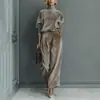 Conjunto de Dos Piezas de Punto de Manga Larga para Mujer con Pantalones de Pierna Ancha, Moda de Alta Gama Transfronteriza Europea y Americana, Otoño e Invierno 2025