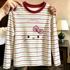 Camiseta de manga larga a rayas de algodón puro para niña, nueva camiseta versátil informal de bloques de color para primavera y otoño de 2026, camiseta básica para niños