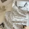 Pijama con Ribete de Encaje y Copas para Mujer, Conjunto de Tirantes Dulce de Verano, Ropa Exterior para Mujer, Ropa de Casa, Algodón Imitación Cuello Redondo