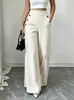 Pantalones Largos Casuales de Color Sólido de Verano 2026 Europeos y Americanos Transfronterizos, Cintura Alta, Doble Botonadura, Holgados, Caída Suave, Adelgazantes, Para el Trabajo