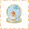 Mantel Fiesta del Oso Decoración de Globos para Baby Shower Platos Desechables Decoraciones Colgantes Espirales Servilletas de Papel Tela de Fondo
