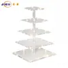 Soporte de Exhibición de Acrílico con Luz LED Cuadrada Transparente, Directo del Fabricante, Soporte de Acrílico para Pasteles, Soporte de Exhibición de Postres para Banquetes