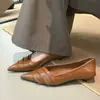 Zapatos de Vestir para Mujer de Cuero Suave con Diseño de Pliegues Estilo Retro Francés, Tacones de Aguja Altos de Punta Fina, Tacón Alto, Boca Baja, Versátiles y Elegantes