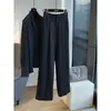 ¡El corte del pantalón es realmente bueno! Son ambos fluidos y elegantes~ Pantalones de traje rectos de pierna ancha de cintura alta para mujer para otoño