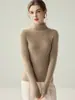 Suéter de cachemira para mujer 100% cachemira de cabra, pieza única sin costuras, suéter de cuello alto ajustado para mujer, color liso de otoño e invierno, camisa base de punto