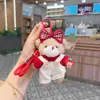 Lindo Peto Rojo de Suéter Llavero de Peluche Oso de Peluche Muñeca Creativa de Pareja Colgante para Bolso Estilo Año Nuevo Festivo