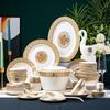 Cuencos y platos con relieve estilo europeo juego de vajilla de cuencos y platos hogar lujo ligero hueso de china cerámica platos al por mayor impresión de regalo al por mayor