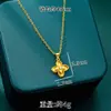 Collar de Oro Arena Vietnamita Incrustado con Circonita, Diseño Exquisito, Colgante de Trébol de Cuatro Hojas, Estilo de Lujo Accesible para Mujer, Color Duradero, Joyería Yiwu