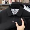 Nova Camisa Polo Masculina de Algodão Puro com Manga Longa Outono 2026, Versátil Cor Sólida Casual de Negócios para Homens de Meia-Idade com Gola Reversível