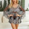 Traje de baño corto europeo y americano para mujer, protección solar para playa, negro, cuello en V, bordado soluble en agua, cintura calada con encaje sexy Biji