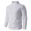 Ropa interior térmica termostática DeRong de color sólido cepillado de doble cara, camisa de manga larga transpirable para otoño e invierno para hombre, cuello medio alto