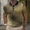 Camisa Polo de Negocios Casual para Hombre de Nueva Colección Europea y Americana, Cruzada, Simple, Cuadros, Impresión 3D, Manga Corta Holgada, Cuello