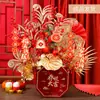 Decoraciones de Año Nuevo, Cubo de la Fortuna Floral de Terciopelo para Nochevieja, Cubo de Abrazos de Frutas Rojas Terminado, Decoración del Festival de Primavera, Arreglo para Inauguración de Casa Nueva