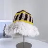 Gorro de Punto con Bloques de Color y Rayas con Borde de Felpa para Mujer Invierno Casual Versátil Gorro de Tejer Cálido de Moda