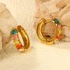 Pendientes de Estilo Nuevo Europeos y Americanos, de Moda y Elegantes, Pendientes con Incrustaciones de Diamantes para Mujer, Pendientes de Acero Inoxidable de Color Mixto Turquesa, Comercio Exterior