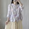 Camisa de Ramio Puro con Estampado Fresco para Mujer, Ropa Delgada de Verano para Protección Solar, Nuevo Cárdigan Corto Suelto con Botones Estilo Chino