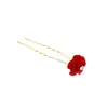 Horquilla para el Cabello en Forma de U Versátil Color Borgoña Rosa Flor Cerrada Adorno de Bola en la Cabeza Horquilla Estilo Vestido Chino para Novia