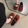 Sapatos Vermelhos Estilo Francês Sapatos de boca rasa Primavera e outono Feminino Novo Suave Estilo Fada Ballet Noite Flat Mary Jane Shoes