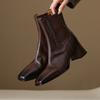 Altamente Recomendado! Couro Bovino de Primeira Camada Rebitado Bico Quadrado Chelsea Botas Novas Salto Alto Grosso Forro de Couro Genuíno Botas Curtas