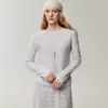 Bai Cai Rong 100% cachemira 2026 otoño e invierno nuevo tejido de punto de cuello redondo con mangas raglán y dobladillo enrollado ajuste ceñido camiseta base de punto