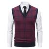 Chaleco de Punto a Cuadros Casual Estilo Papá con Forro de Polar para Otoño e Invierno, Ajuste Holgado para Hombres de Mediana Edad y Mayores