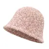 Chapéu bucket de malha com listras verticais em fio mesclado com bolinhas, novo estilo, para mulheres, outono e inverno, aba simples dobrada, versátil e amigo da pele