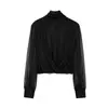 8/10 Chegada Nova de OutonoInício do Outono Temperamento Gentil Francês Design Cruzado Camisa de Manga Longa Gola Alta Feminina F1097