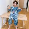 Pijama Infantil Macacão Meninos 2025 Novo Verão Fino Algodão Puro Manga Curta Roupa de Casa para Meninos para o Verão