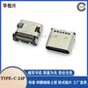 Conector USB de doble fila con placa de doble clavija y cuatro patas tipo C de 24 pines. Toma de corriente con clavija horizontal.