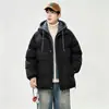 Moderna e casual, esta jaqueta de algodão com capuz para outono/inverno para homens apresenta um corte solto, é espessa para aquecimento, possui zíper padrão e é projetada para adolescentes.