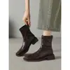 Botines de Tacón Grueso para Mujer 2025 Otoño e Invierno Nuevos Retro Estilo Británico Botines Ajustados Punta Cuadrada Botas Martin
