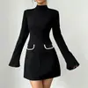 Design de vestido blazer de cor sólida com corte tridimensional e acinturado, série de luxo para socialites europeias e americanas