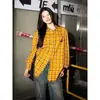 Camisa a Cuadros Amarilla Estilo Americano para Mujer, Top Retro de Pareja, Nueva Chaqueta Camisa Dopamina de Primavera, Ropa Casual Holgada