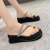 Sandalias de Estilo Francés con Aumento de Altura y Pedrería, Suela Suave, para Faldas de Mujer, Verano 2025, Nuevas Chanclas de Cuña sin Cierre