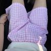 Shorts com Toque de Algodão Novo Estilo 2025 Finos Largos Shorts para Casa para Mulheres Verão Calças Xadrez Podem Ser Usados Fora de Casa
