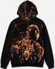 Sudadera retro desgastada de base negra con estampado marrón para calle, corte holgado casual para pareja, nuevo modelo 2026 transfronterizo