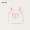 Roupa Infantil Bangxuan Meninas Verão Regata Fina Colete de Bebê com Cor Contrastante e Bordas Franzidas Top Infantil Fofo