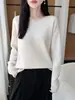 Suéter de Punto de Lana Pura Off-Shoulder Invierno 2026 Manga Larga para Mujer Color Sólido Raya Horizontal Suelto Top de Suéter de Lana