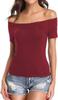 2025 Europeo y Americano Amazon Verano Slim-fit Manga Corta Mujer Hombro Camiseta Top Cuello de Manga Corta de Moda
