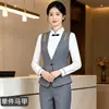 Traje profissional de outono e inverno, terno com colete cinza bordado para mulheres, corte slim, elegante, adequado para KTV, serviços de alimentação, uniforme da recepção do hotel
